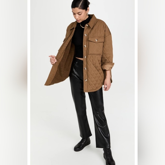 NWT Good American Quilted Sherpa Button Shacket Jacket Brown 🤎 5/6 XXL/3XL - Picture 3 of 10
